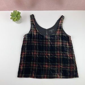 J. Crew Black Red Yellow Plaid Velvet Blouse Top Women Size 2